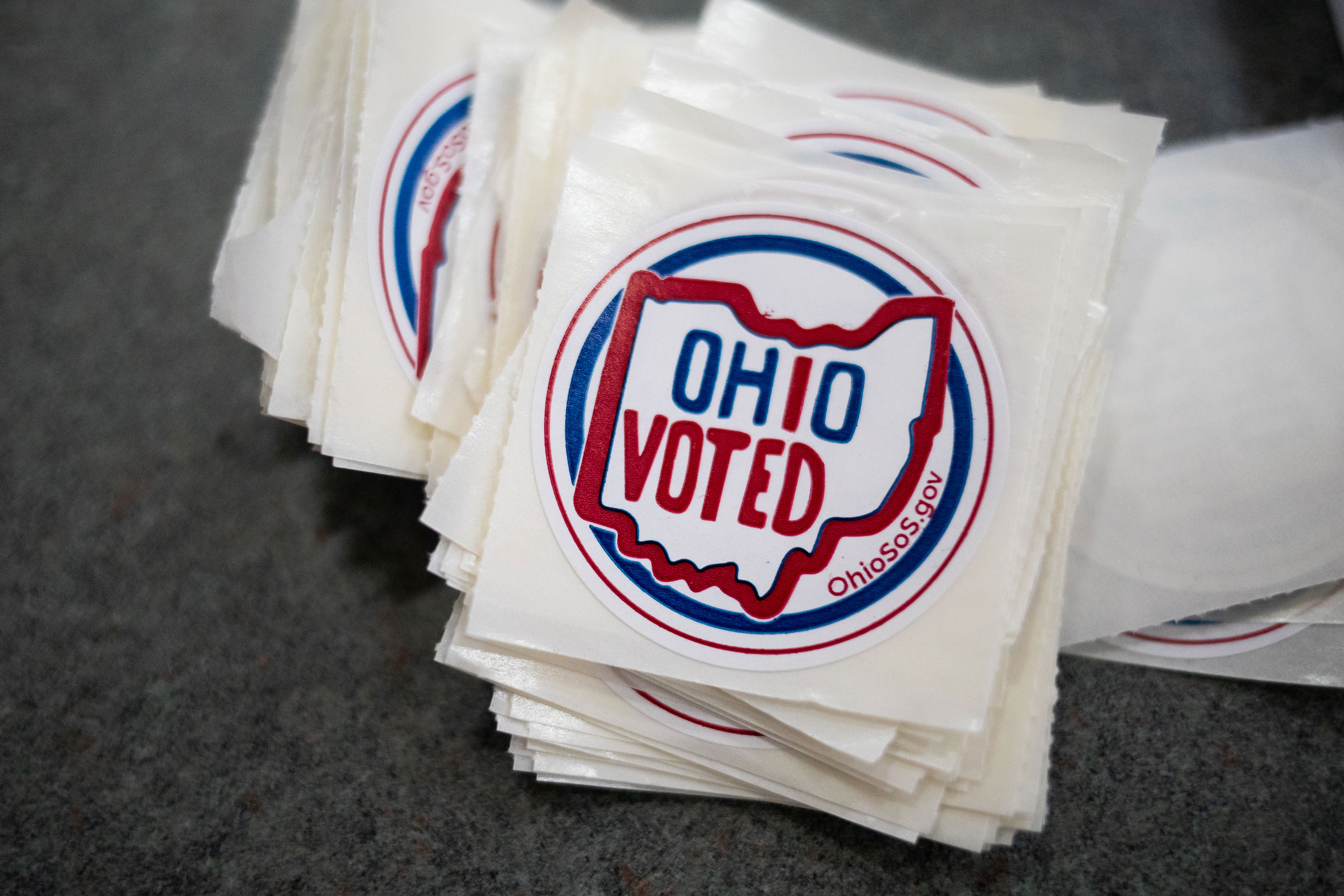 A stack of stickers that read, "Ohio voted."